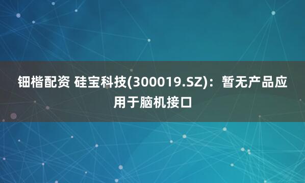 钿楷配资 硅宝科技(300019.SZ)：暂无产品应用于脑机接口